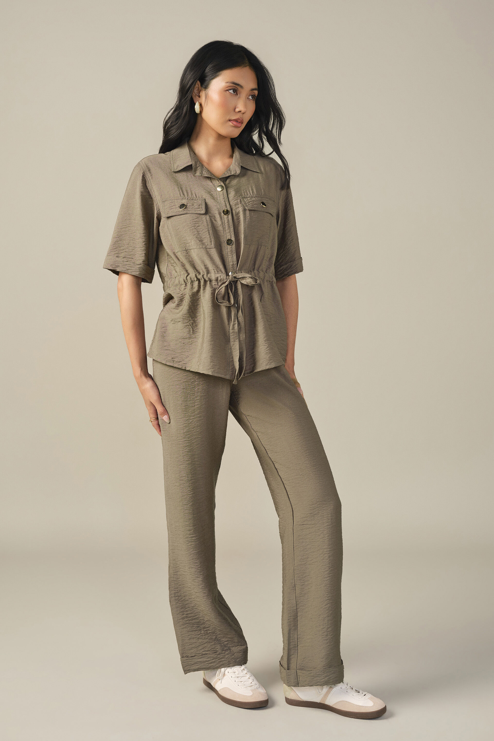Relaxed Co-ord in Olive, Green, image 3